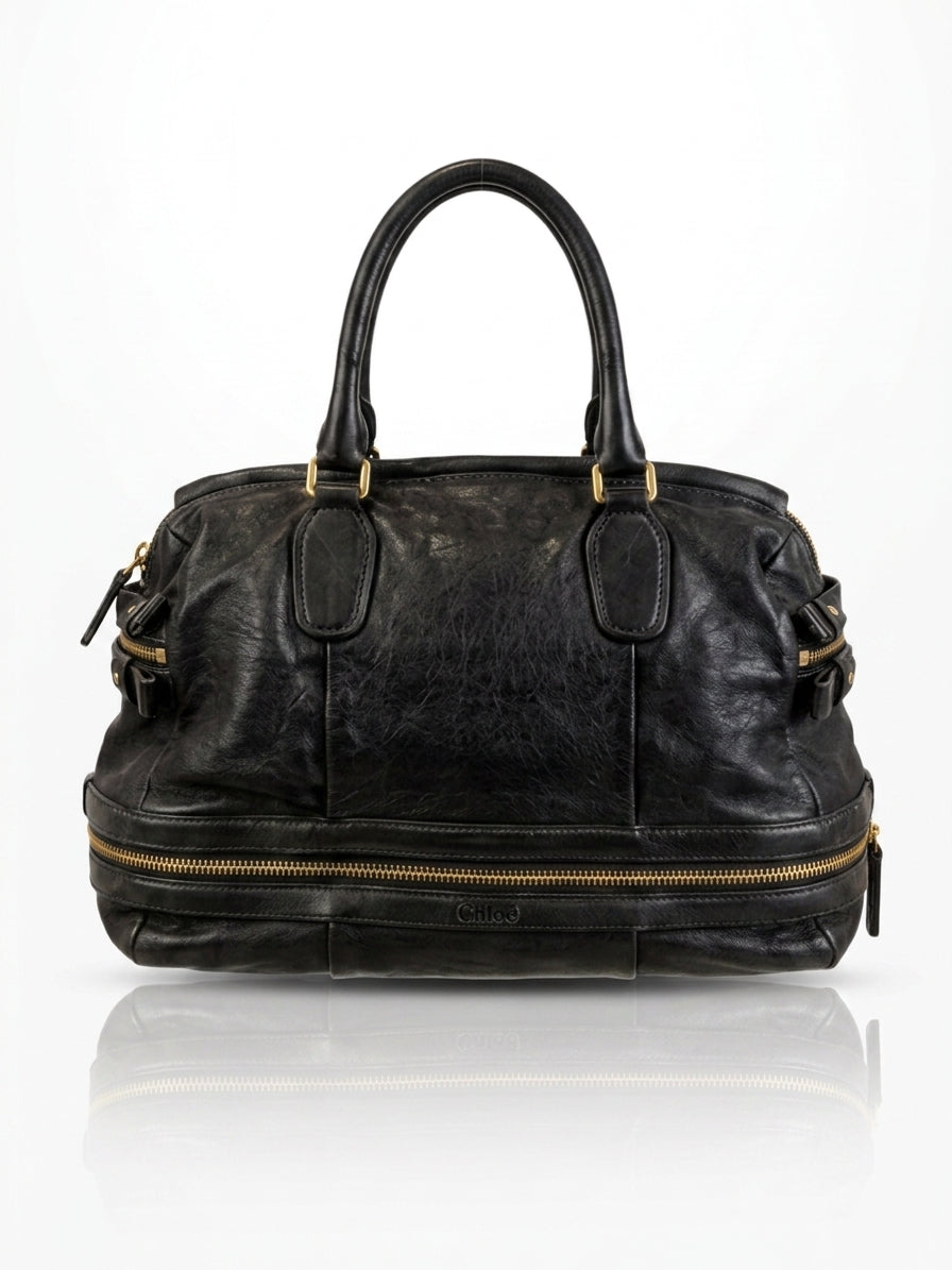 Chloé Paddington Double Zip Bowler in Black Leather