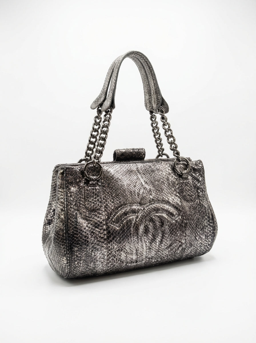 Chanel Metallic Silver Python CC Frame Bag