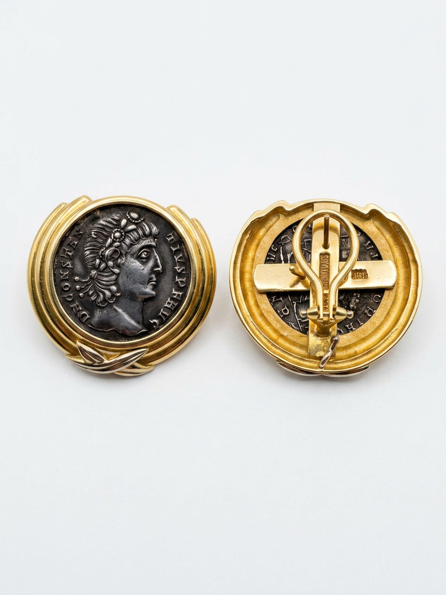 18K Gold Brinkhaus Roman Coin Earrings