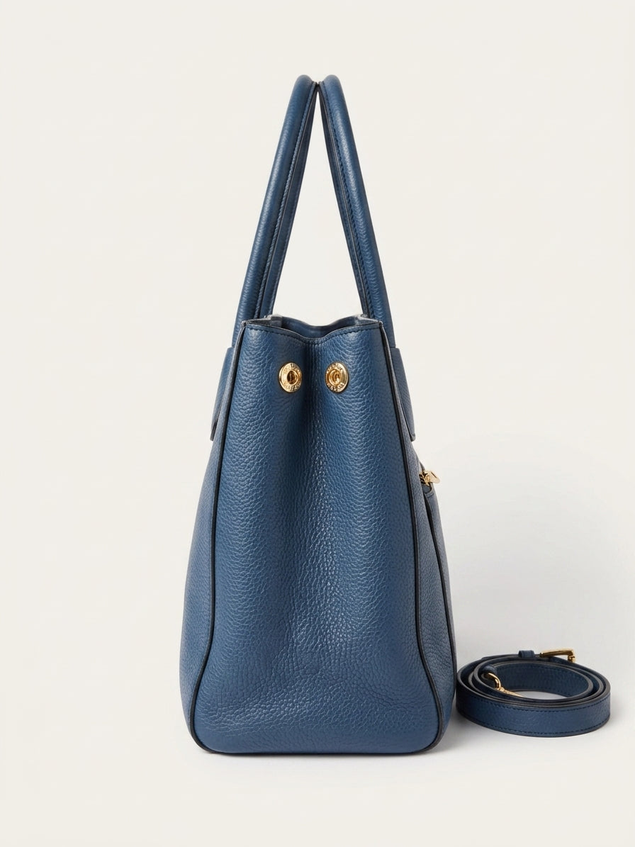 Prada Vitello Daino Convertible Front Pocket Tote Bag in Avio Blue