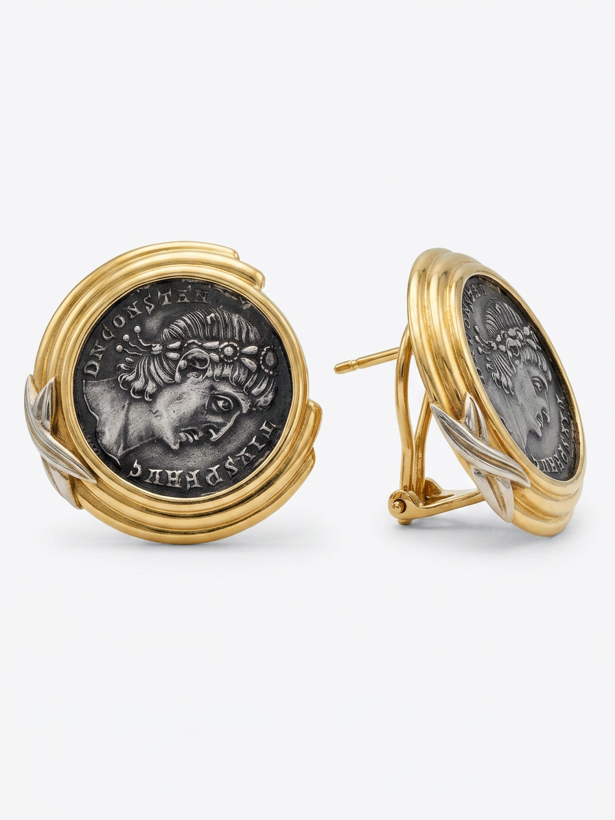 18K Gold Brinkhaus Roman Coin Earrings