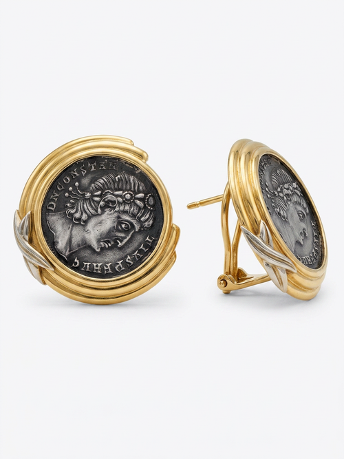 18K Gold Brinkhaus Roman Coin Earrings