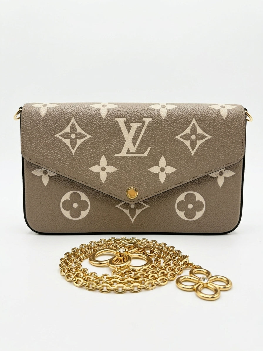 Louis Vuitton Pochette Félicie Bicolor Monogram Empreinte Tourterelle/Crème