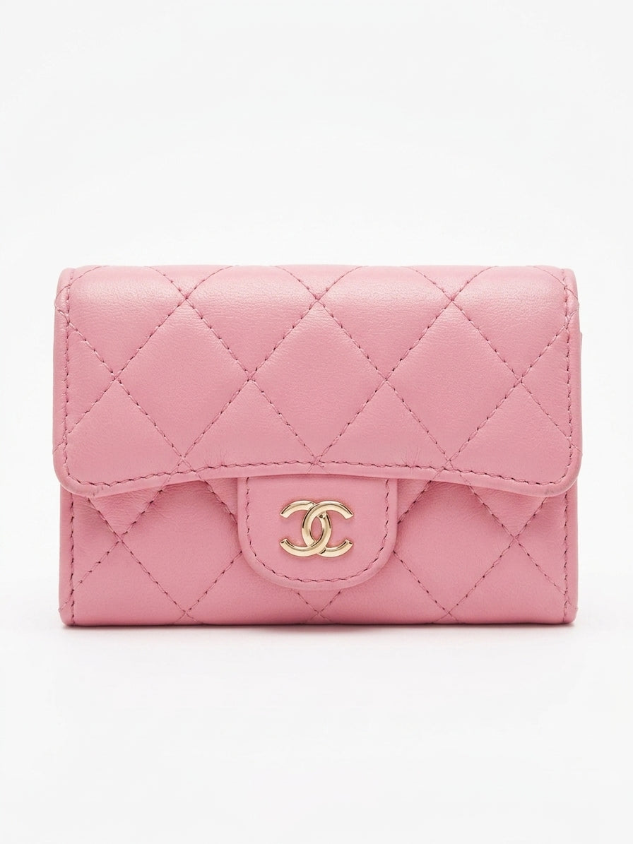 Chanel Classic Quilted Lambskin Flap Card Holder in Pink