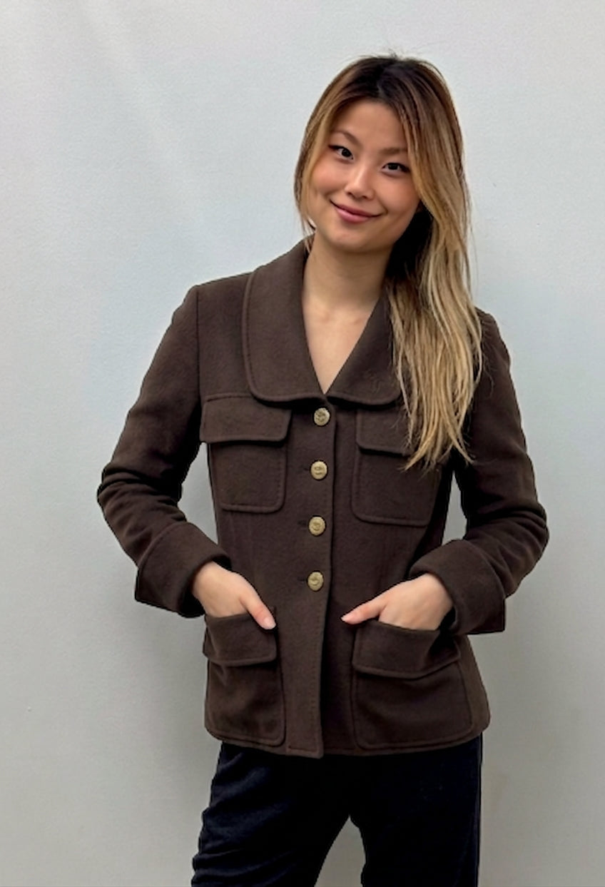 Chanel Brown Cashmere Button Front Jacket