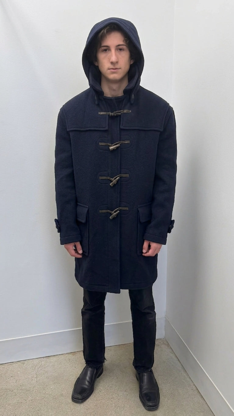Burberry Hooded Navy Wool Duffle Coat