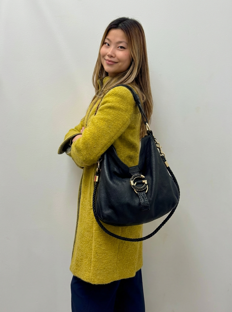 Gucci Black Pebbled Leather Braided G Hobo