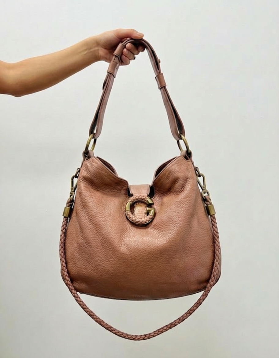Gucci Brown Pebbled Leather Braided G Hobo