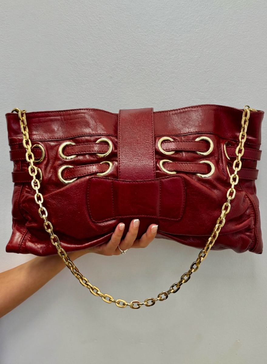 Jimmy Choo Rio Ramona Oversize Chain Clutch in Red Leather