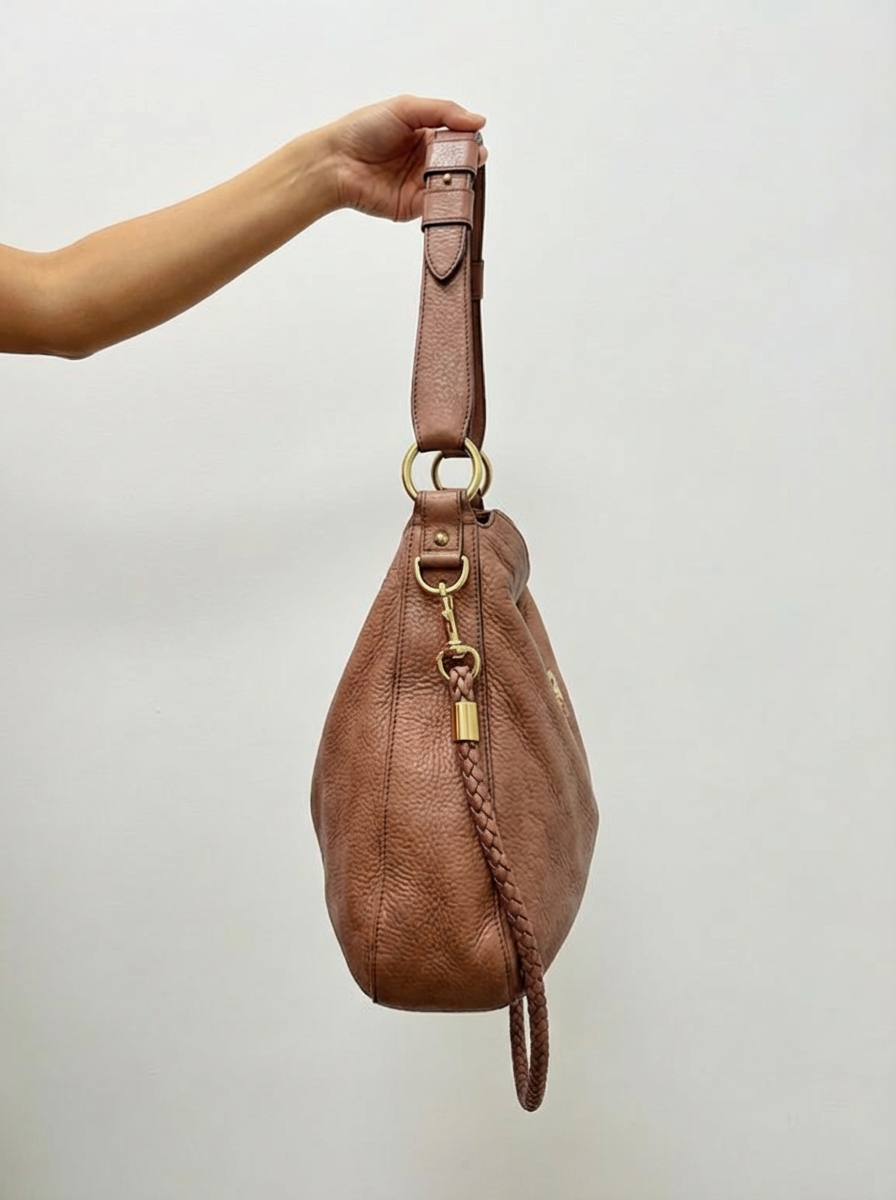 Gucci Brown Pebbled Leather Braided G Hobo