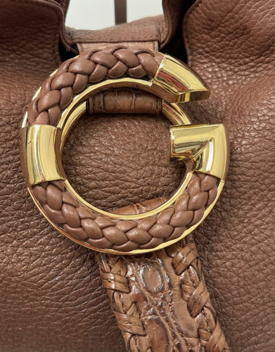 Gucci Brown Pebbled Leather Braided G Hobo