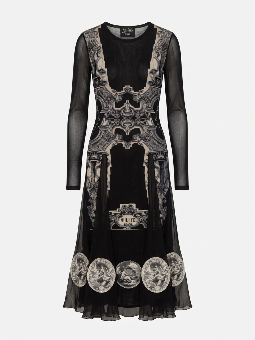 Jean Paul Gaultier Maille Femme "Cartouche" Baroque Print Dress