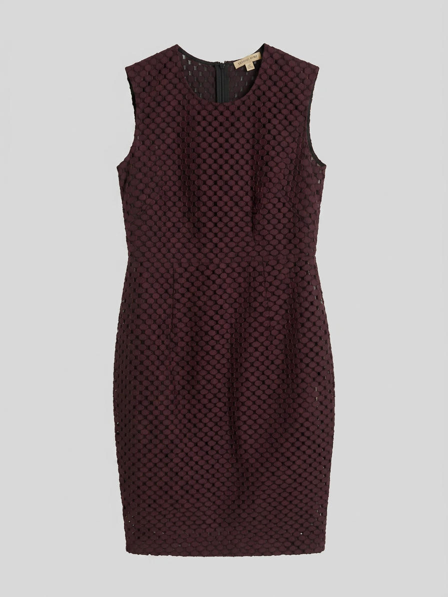 Burberry London Plum Polka-Dot Embroidered Silk Sheath Dress