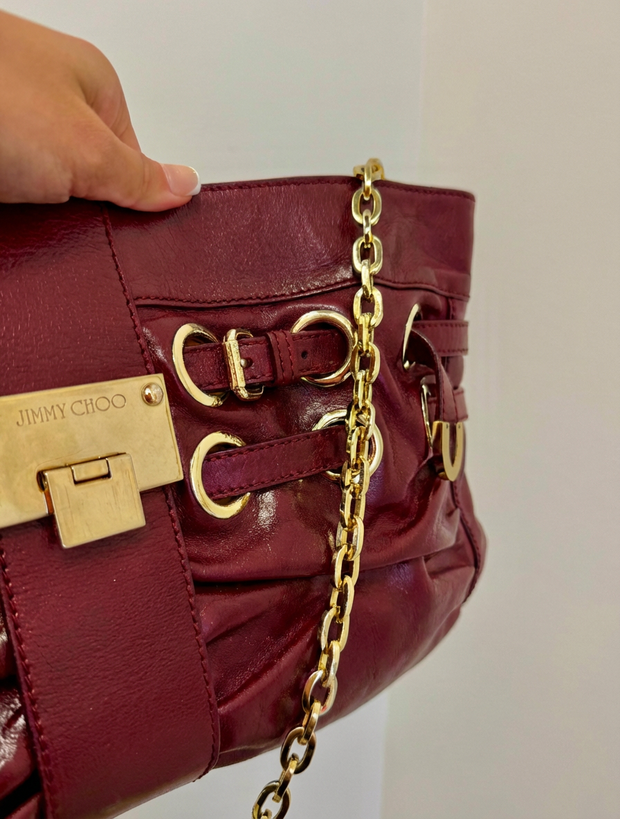 Jimmy Choo Rio Ramona Oversize Chain Clutch in Red Leather
