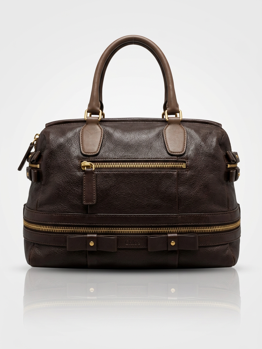 Chloé Paddington Double Zip Bowler in Brown Leather