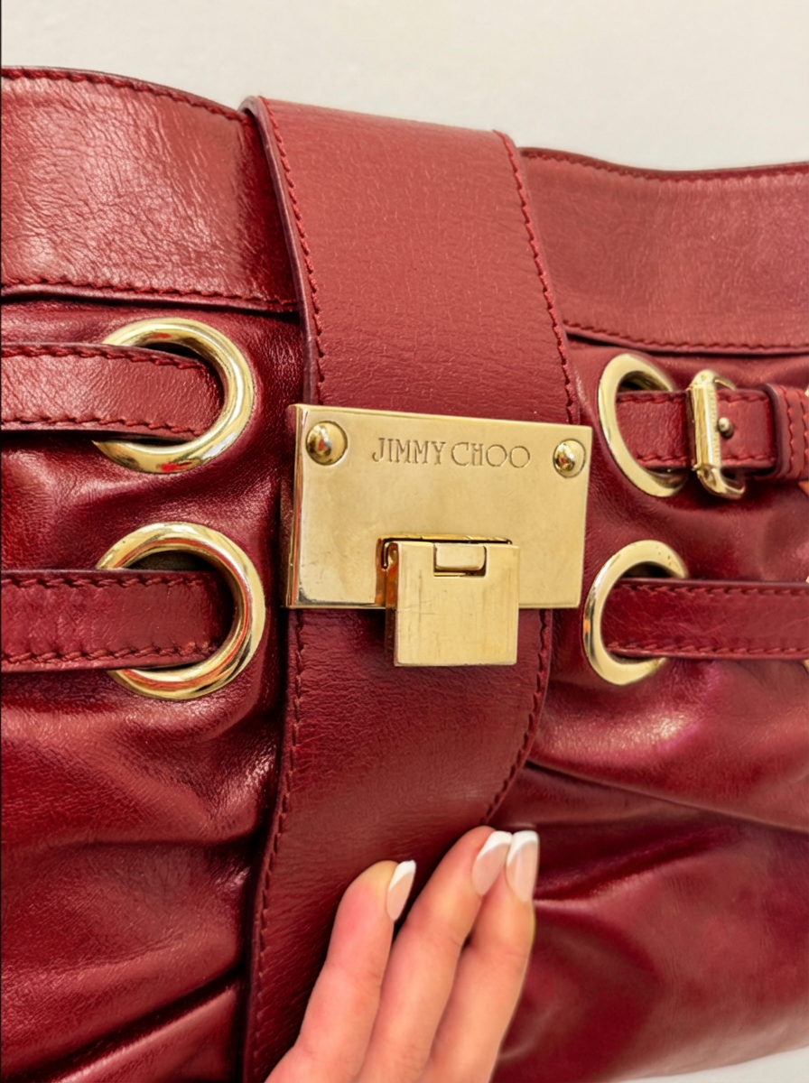 Jimmy Choo Rio Ramona Oversize Chain Clutch in Red Leather
