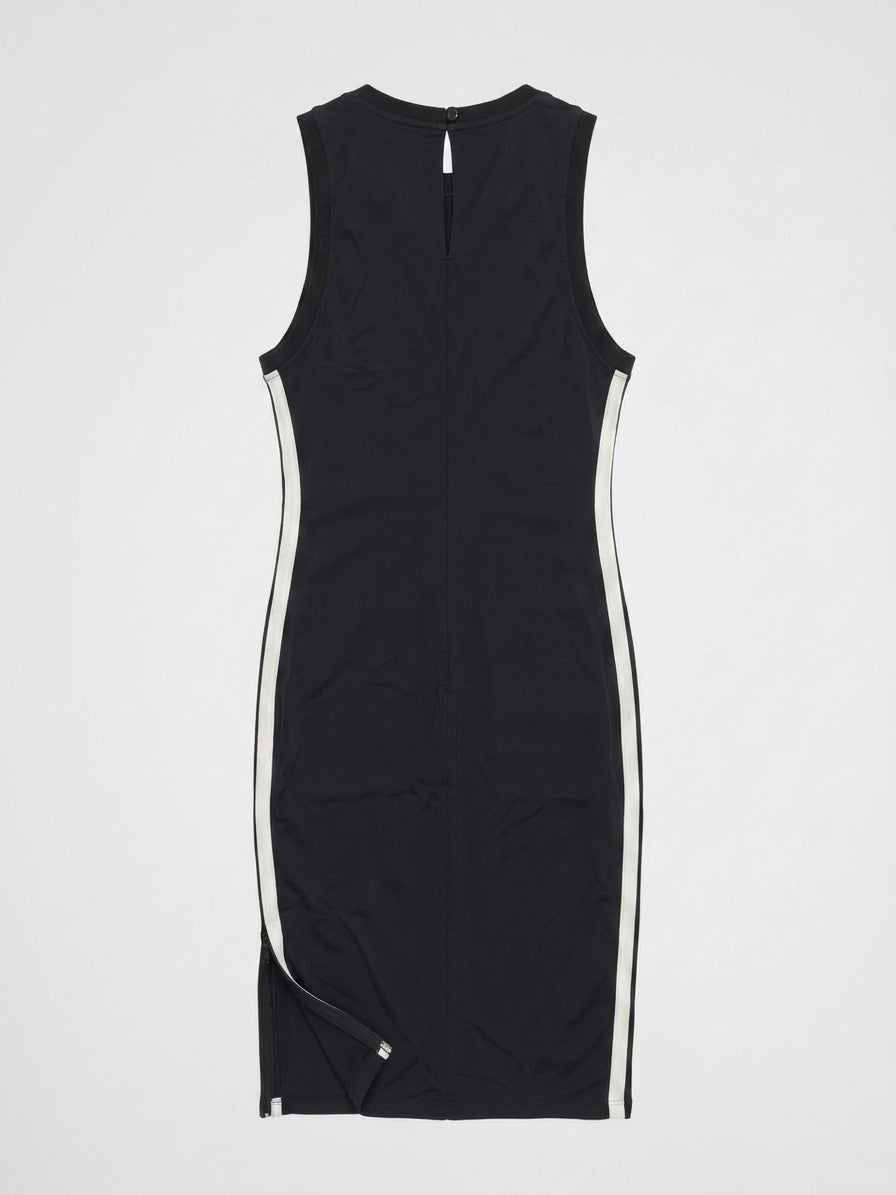 Prada Linea Rossa Black Sleeveless Midi Dress with Side Stripes
