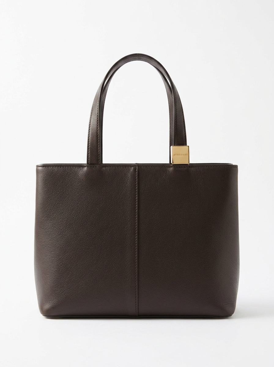 Burberry Vintage Brown Leather Plaque Tote Bag