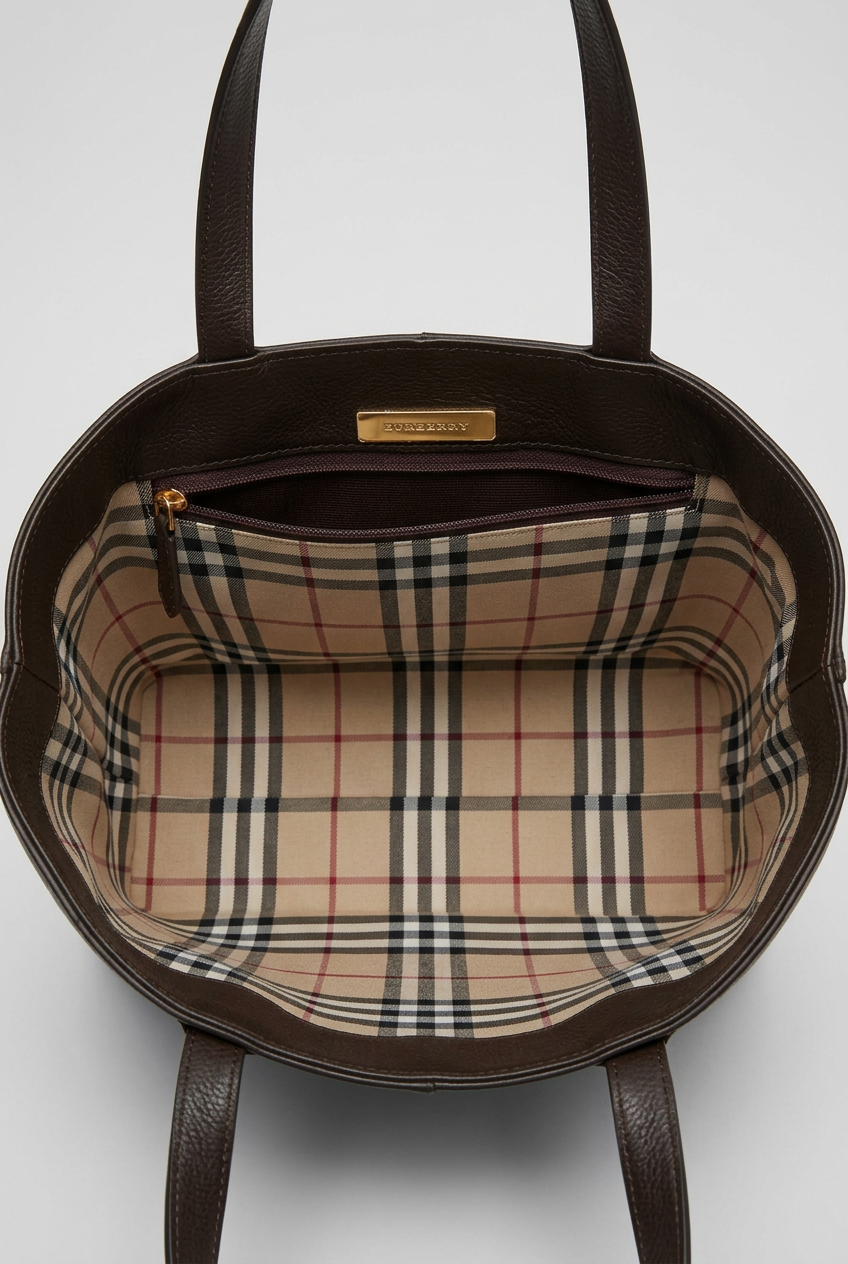 Burberry Vintage Brown Leather Plaque Tote Bag