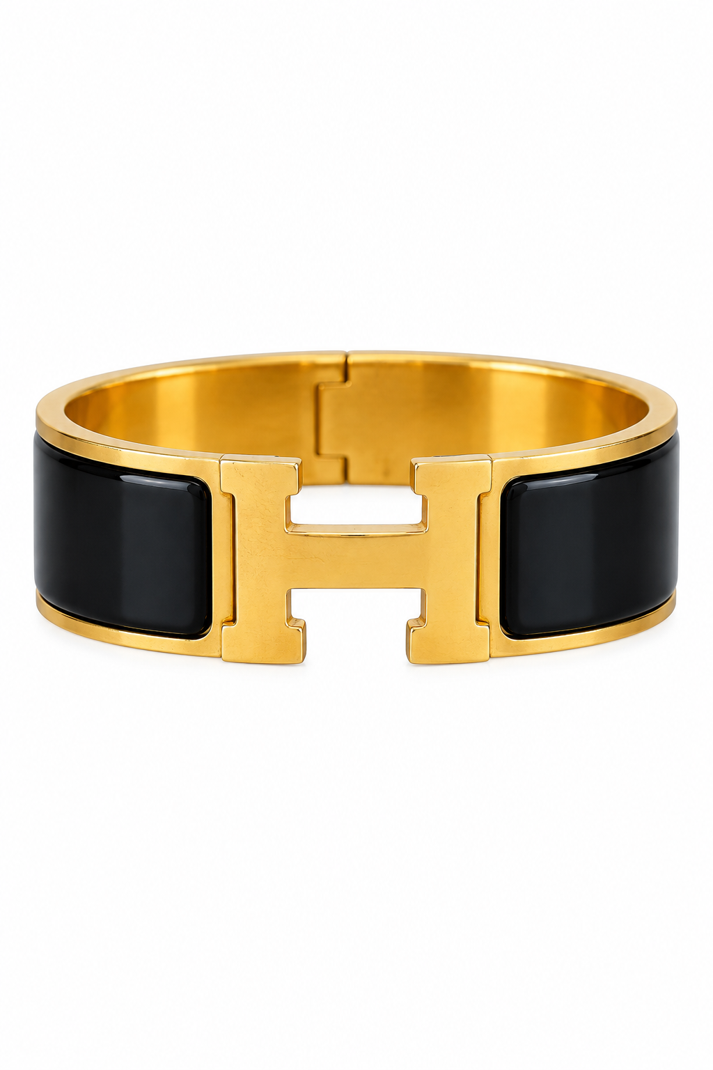 Hermes Clic Clac H Wide Bracelet Black Enamel Gold PM