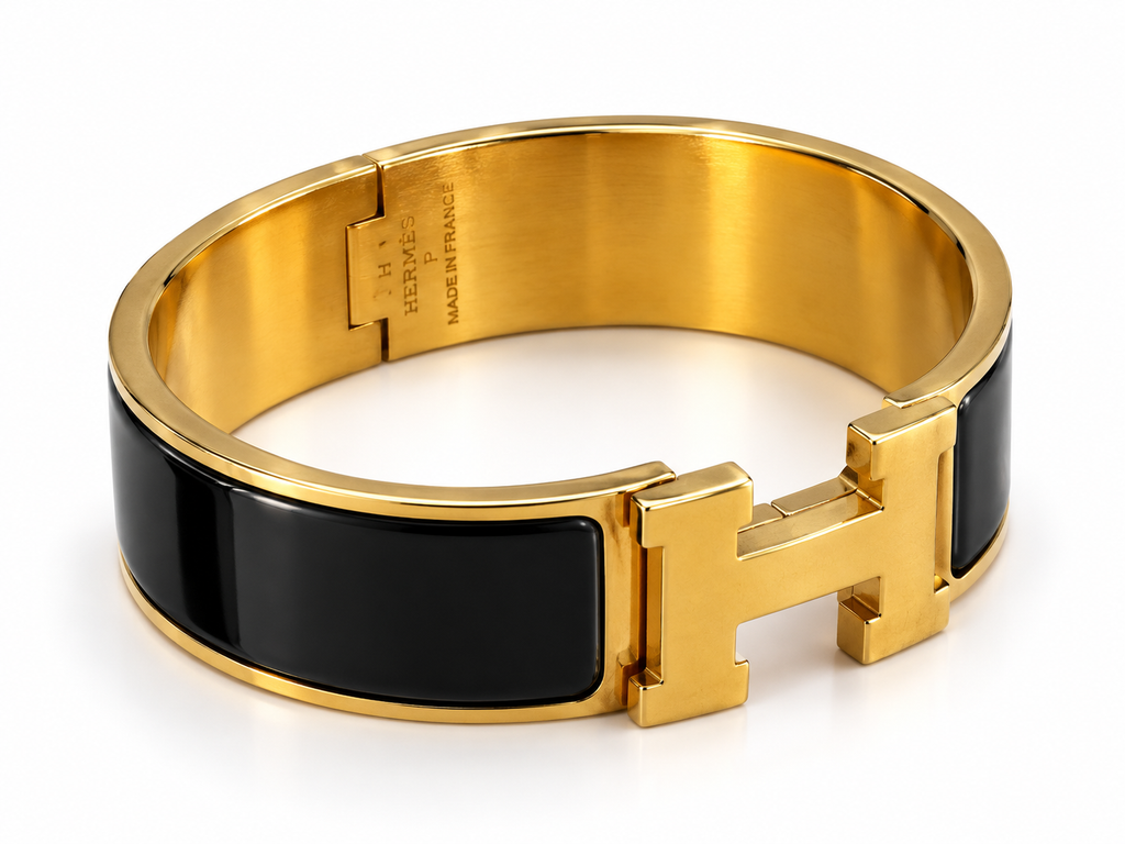 Hermes Clic Clac H Wide Bracelet Black Enamel Gold PM