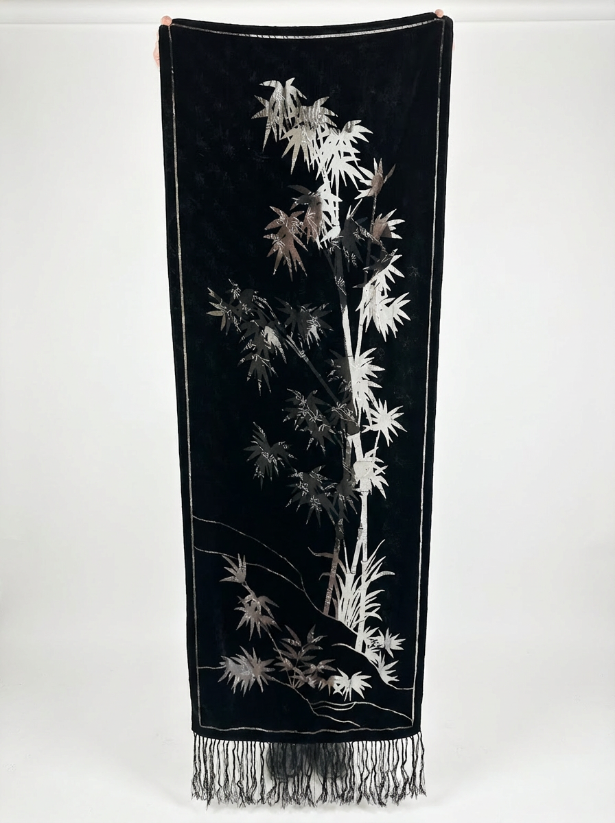Max Mara Bamboo Devoré Velvet Scarf in Black