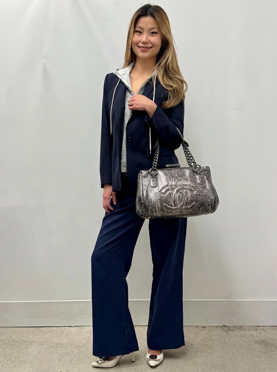 Chanel Metallic Silver Python CC Frame Bag