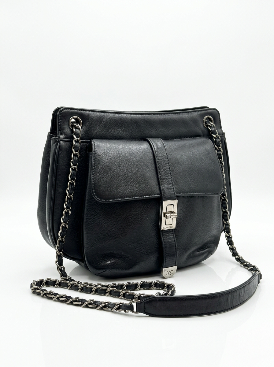 Chanel Mademoiselle Black Calfskin Hobo Bag