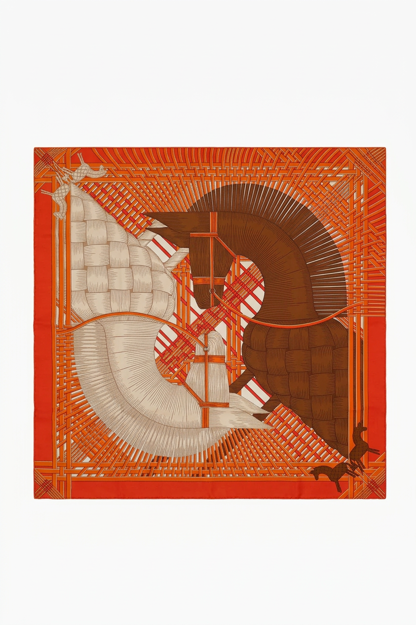 Hermes Cavalier en Formes Silk Carré Scarf (Orange)