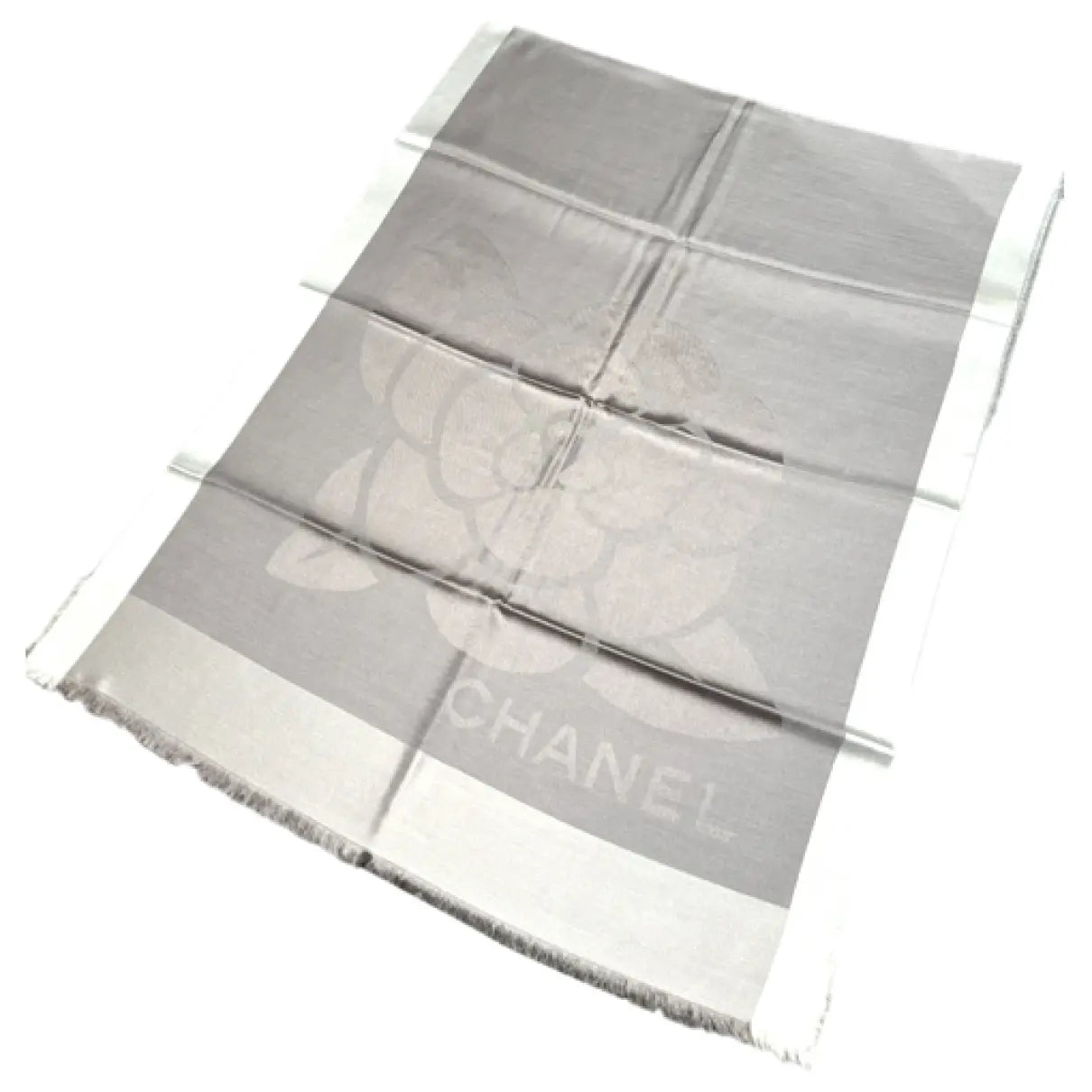 Chanel Grey Camellia Flower Silk Scarf