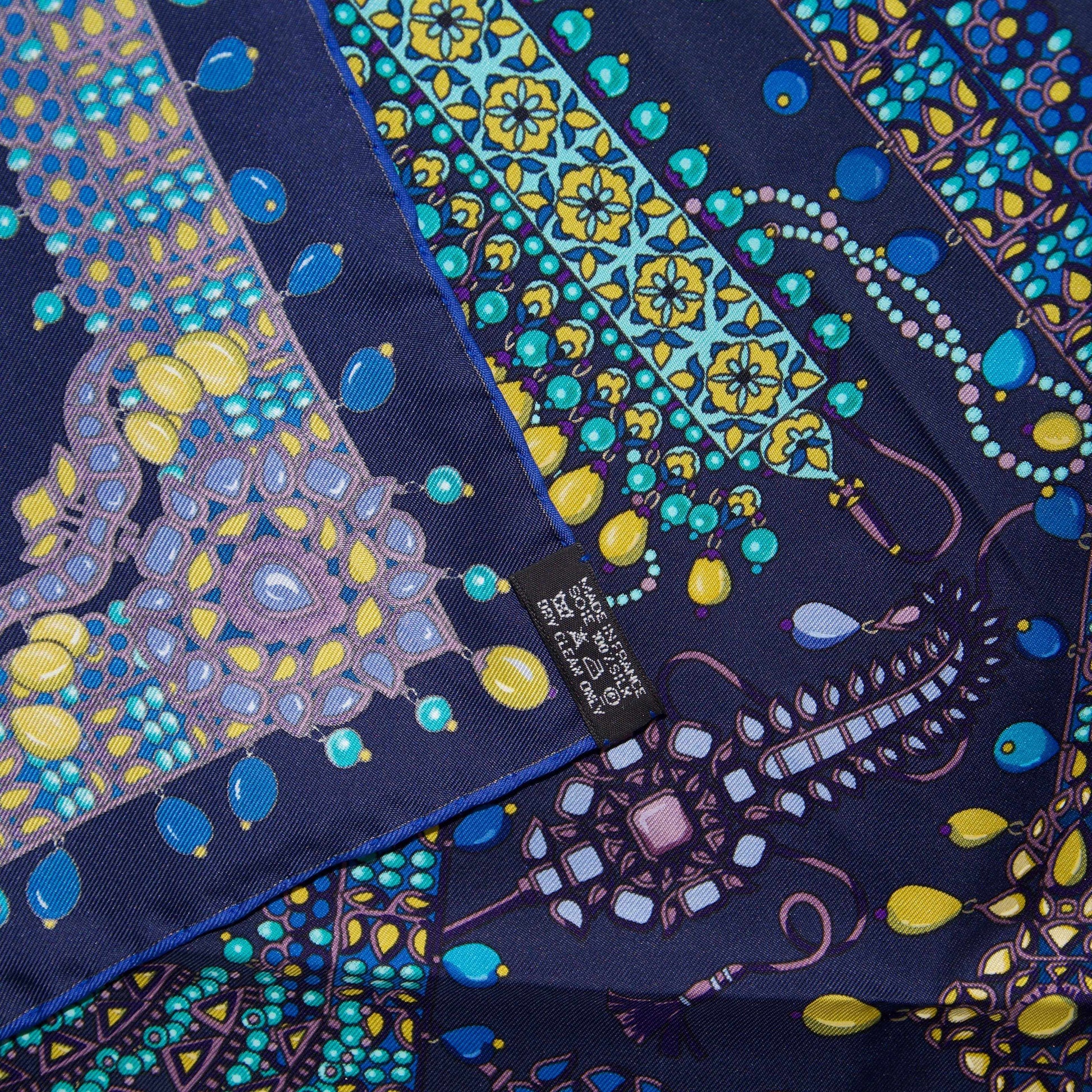 Hermès Parures des Maharajas Blue Silk Scarf