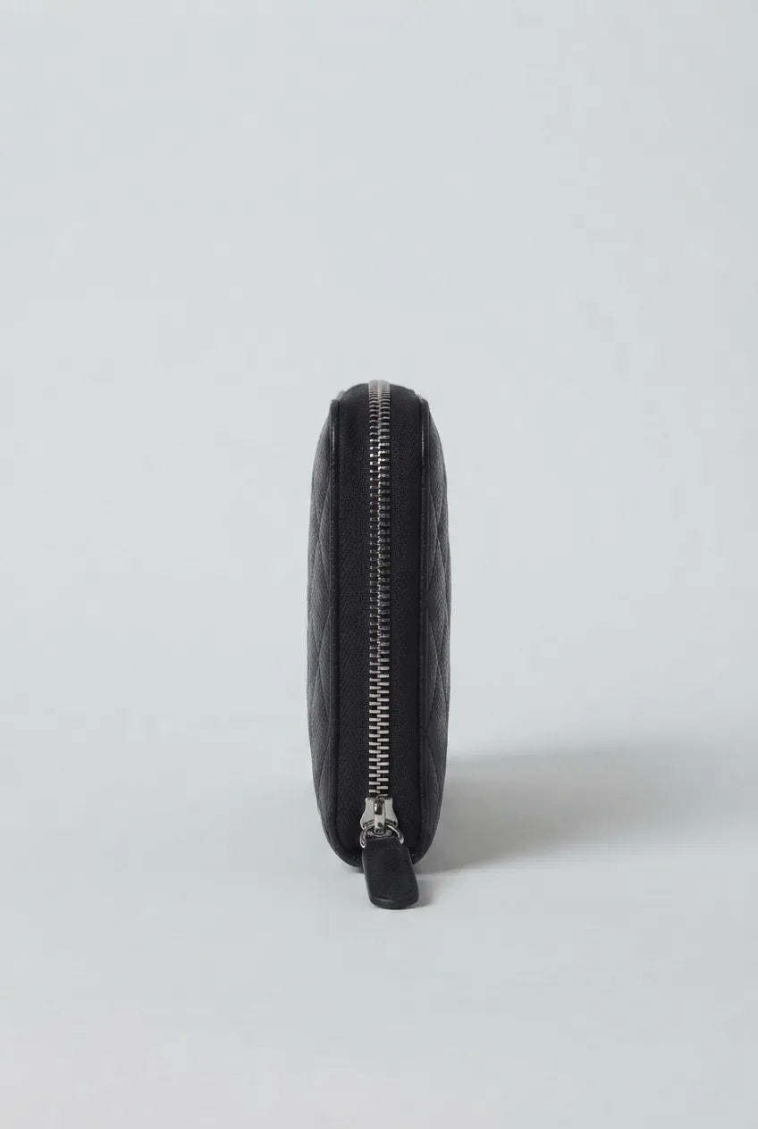 Chanel Classic Long Zipped Wallet Silver Hardware In Black Caviar Leather