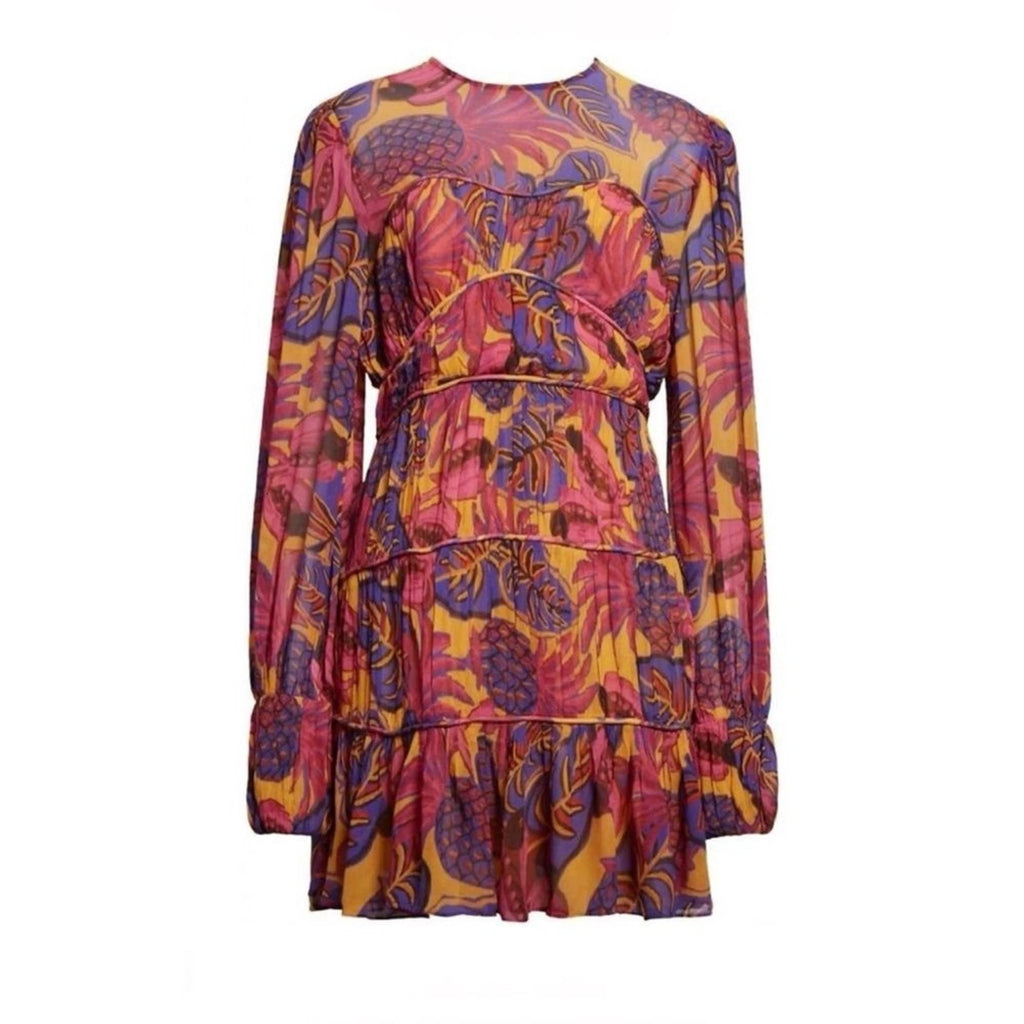 Farm Rio Yellow Fruit Dream Long Sleeve Mini Dress