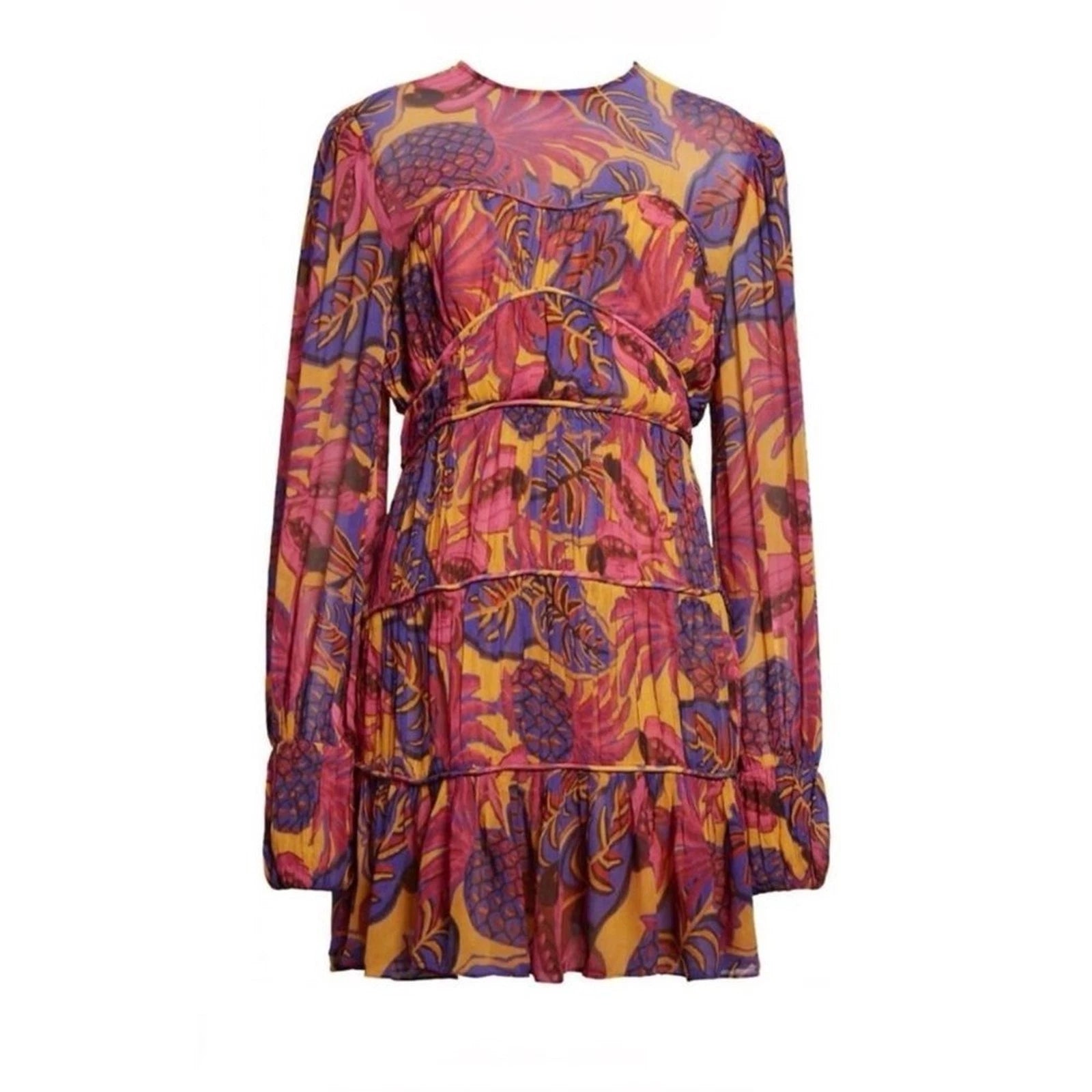 Farm Rio Yellow Fruit Dream Long Sleeve Mini Dress