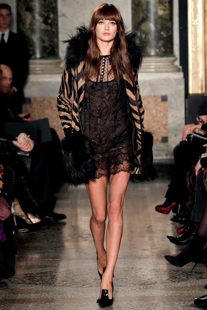 Emilio Pucci Runway Animal Print Calf Hair Coat with Fox and Kidassia Goat Trim