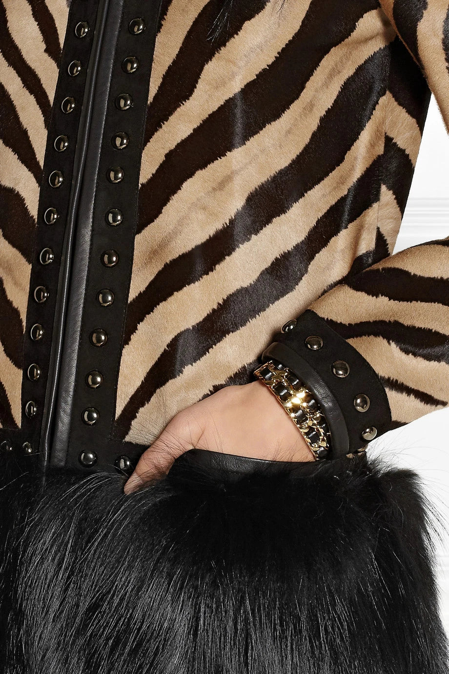 Emilio Pucci Runway Animal Print Calf Hair Coat with Fox and Kidassia Goat Trim