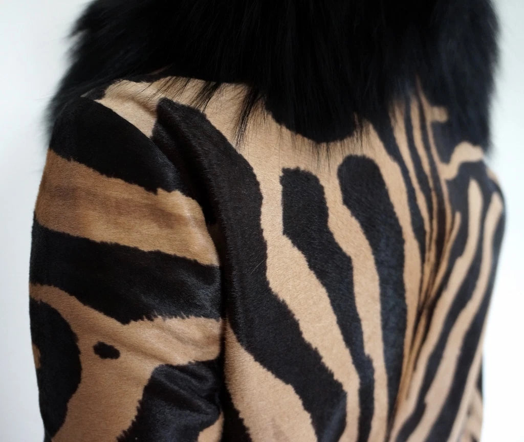 Emilio Pucci Runway Animal Print Calf Hair Coat with Fox and Kidassia Goat Trim