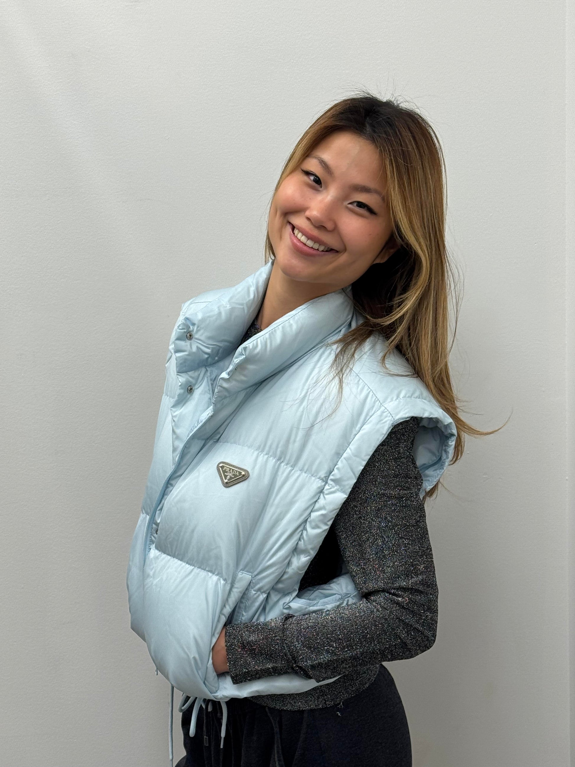 Astral Blue Prada Convertible Cropped Down Jacket