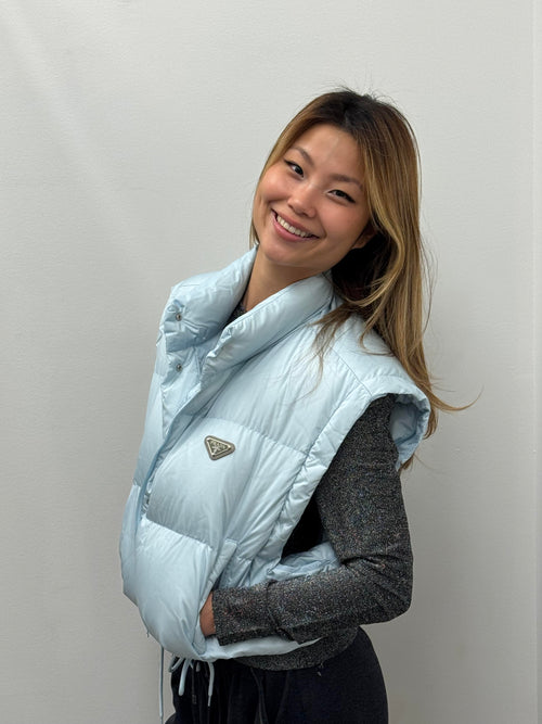Astral Blue Prada Convertible Cropped Down Jacket