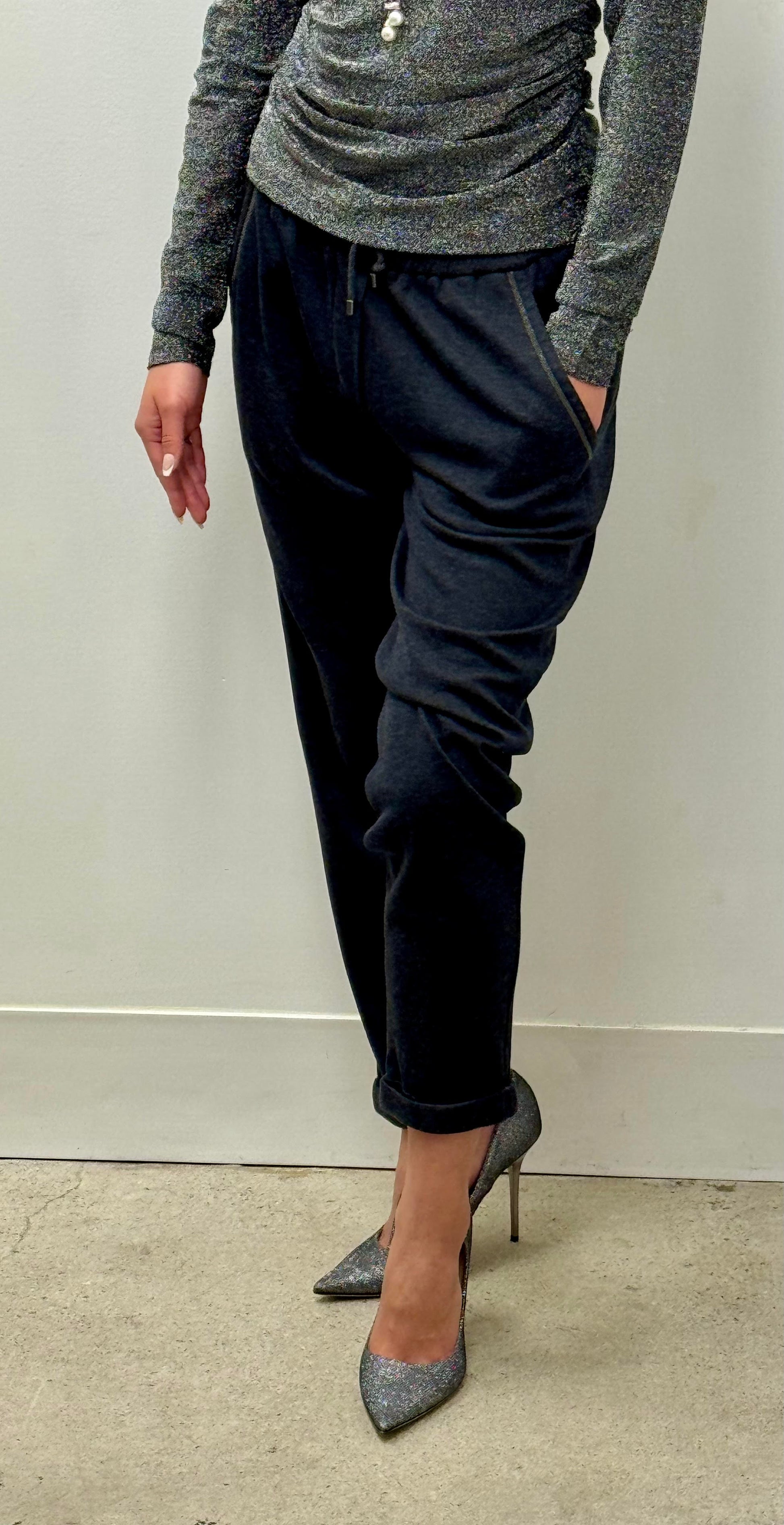 Brunello Cucinelli Monili Trimmed Tapered Joggers in Charcoal