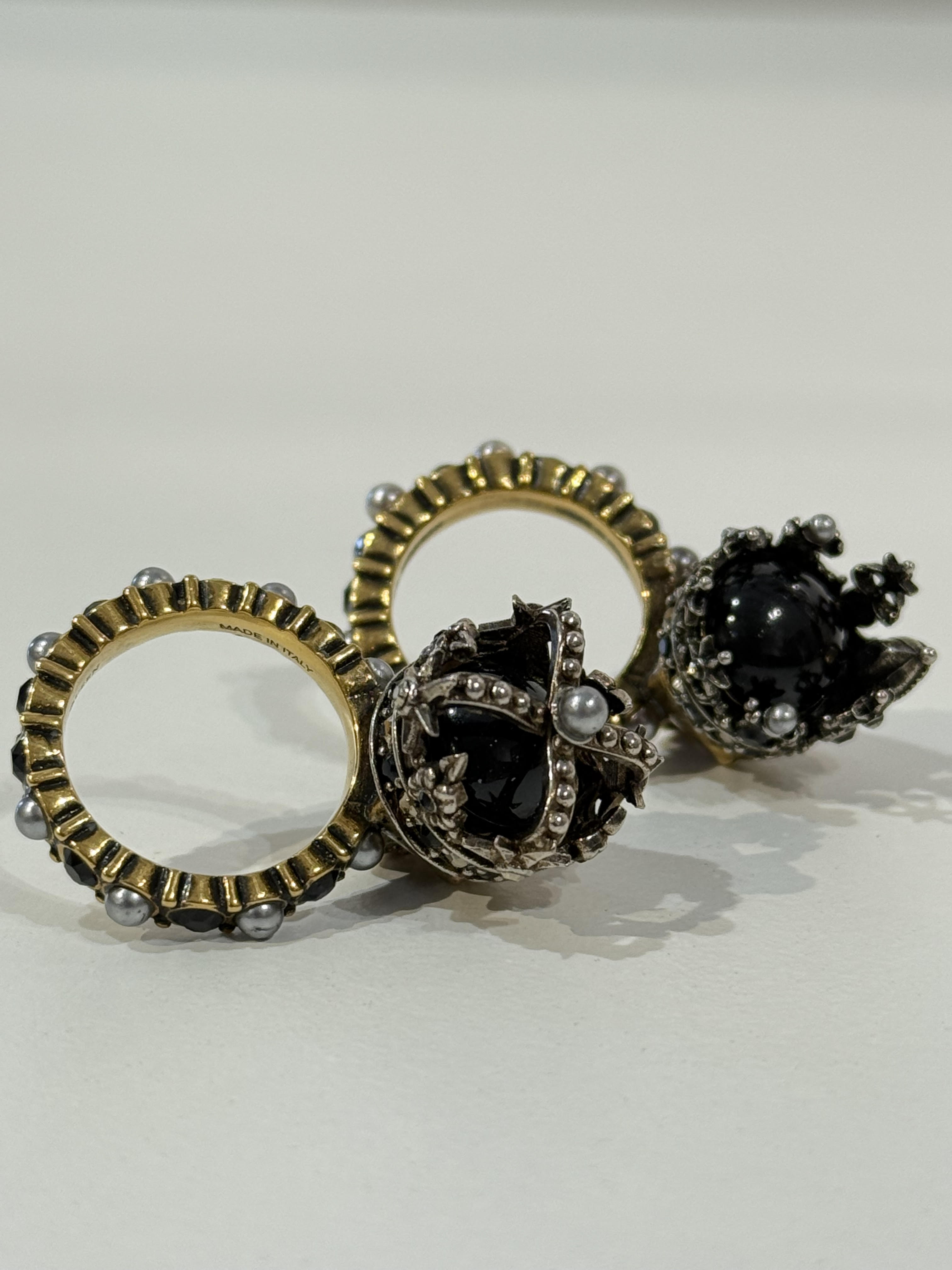 Alexander McQueen Queen & King Skull Ring with Crystal and Pearl