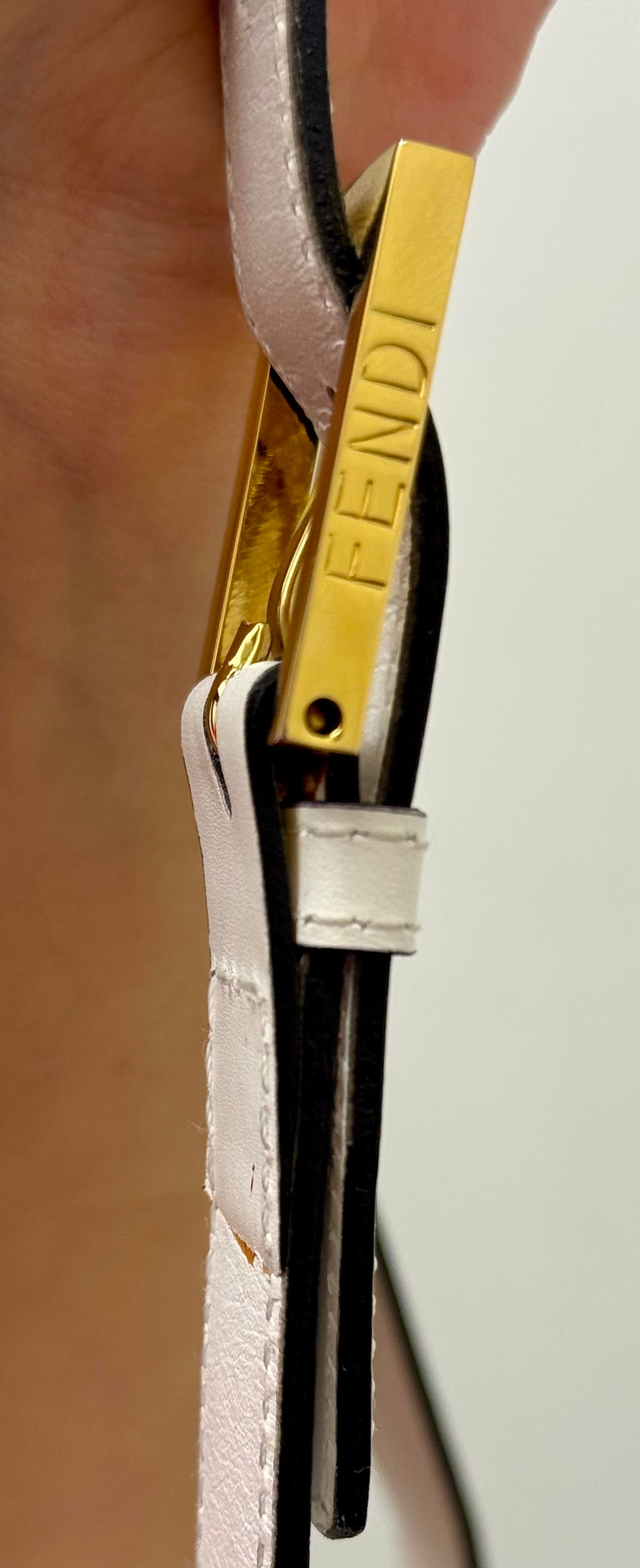 Fendi White Leather Accordion Shoulder Bag with Gold-Tone Hardware