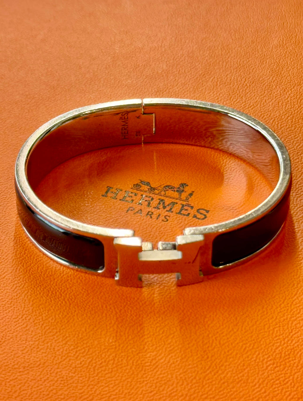 Hermes Clic H Narrow Bracelet Black Enamel Palladium PM