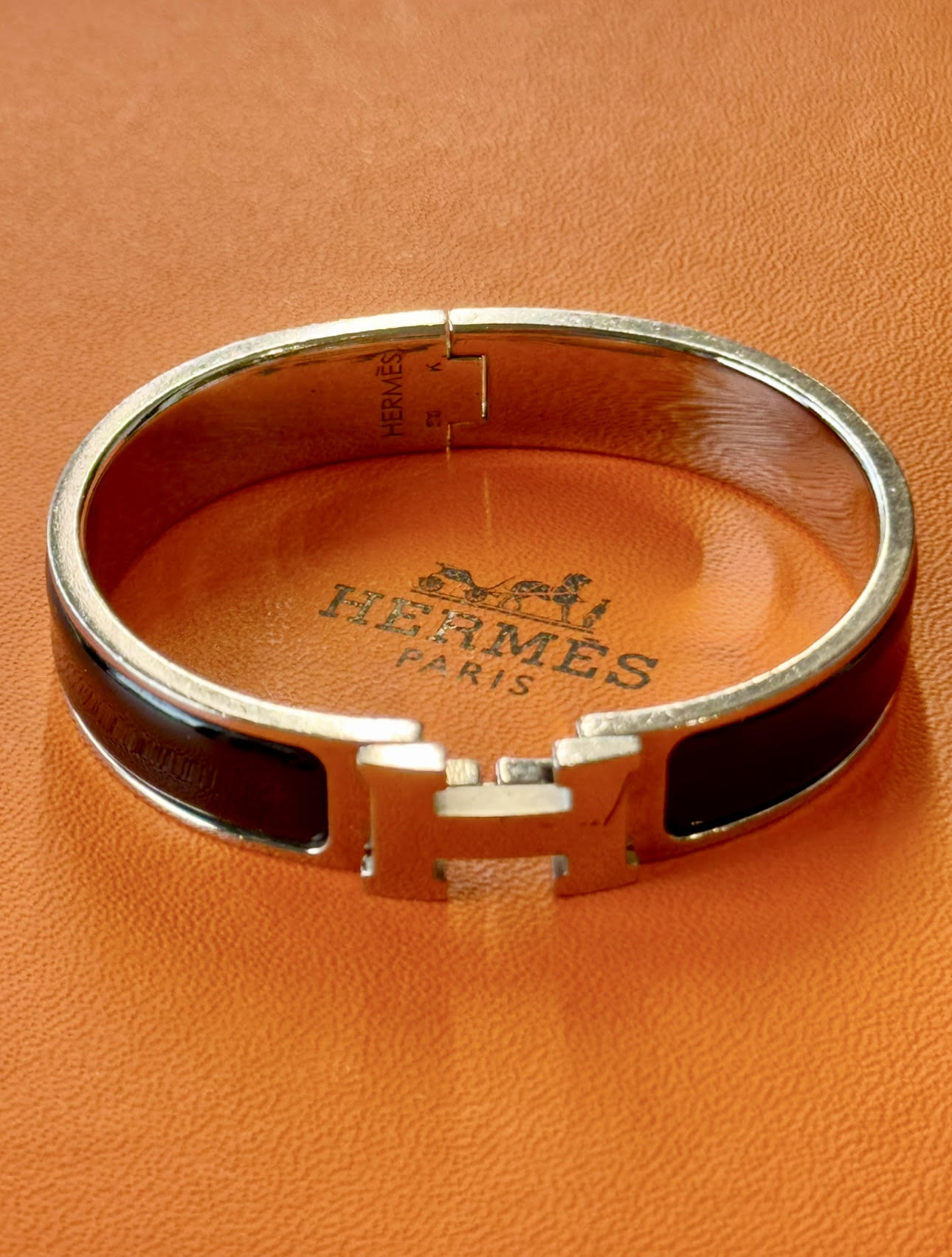 Hermes Clic H Narrow Bracelet Black Enamel Palladium PM