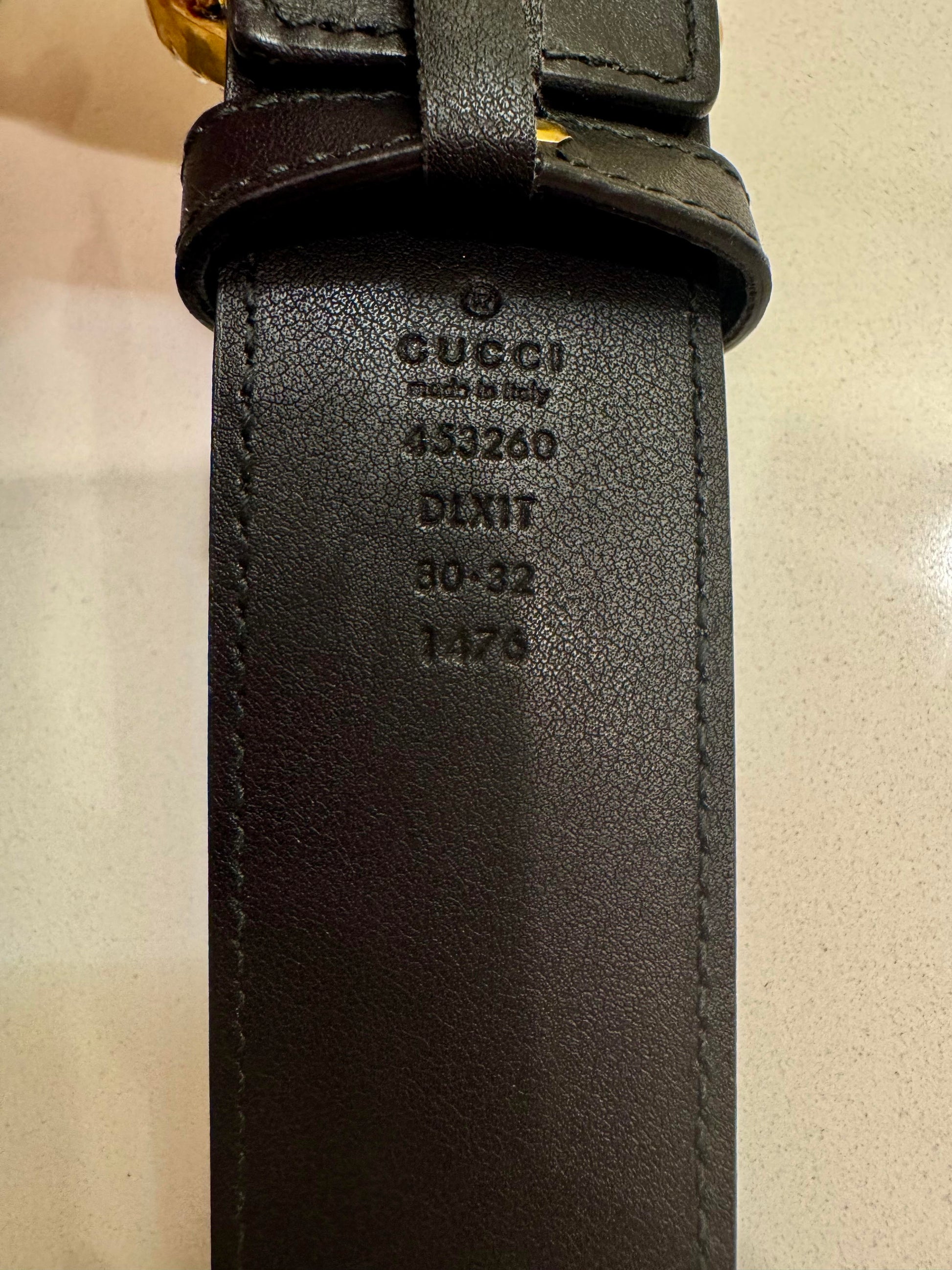 Gucci Wide Leather Belt with Double G Buckle (Black + Gold)