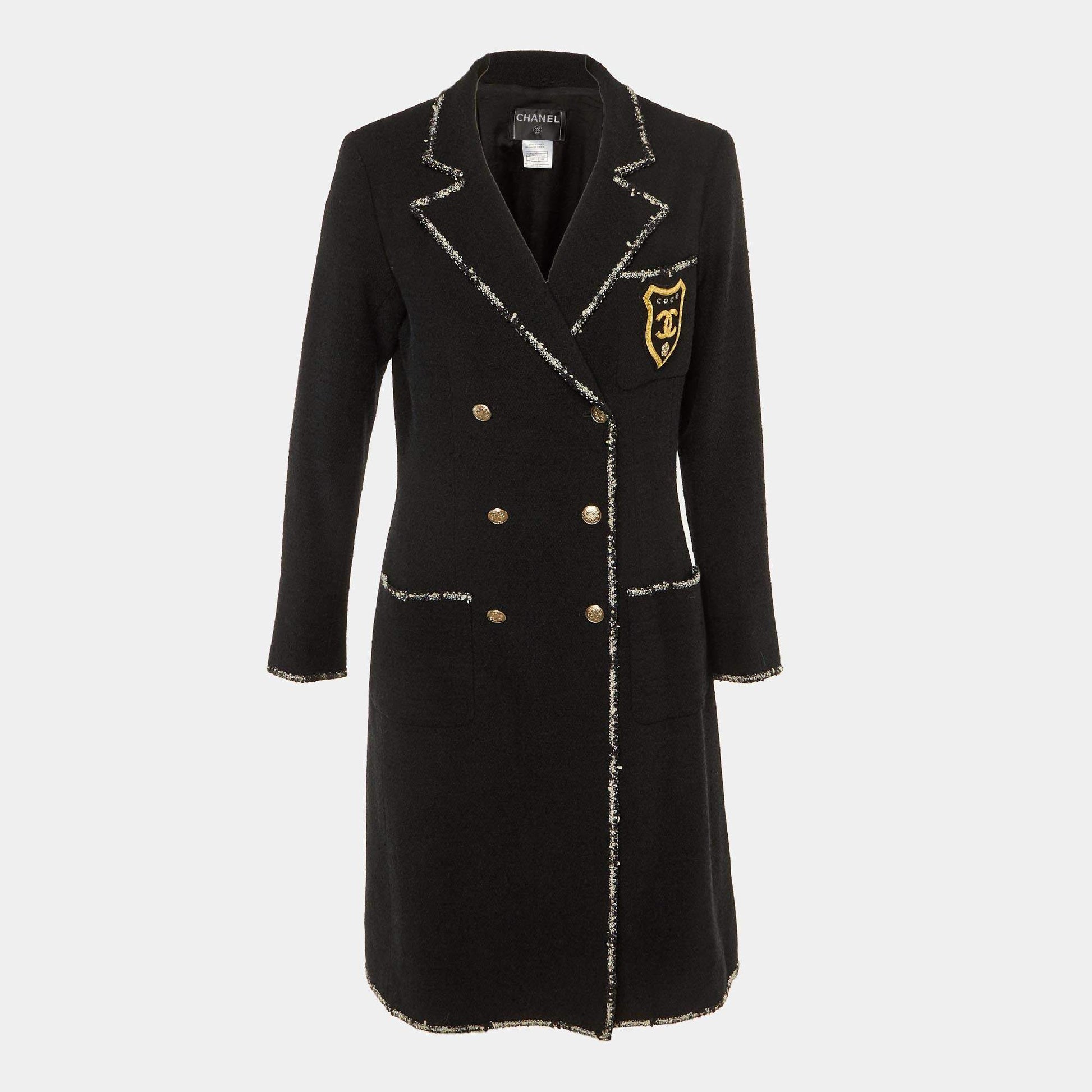 Chanel Black Wool Double Breasted Coat