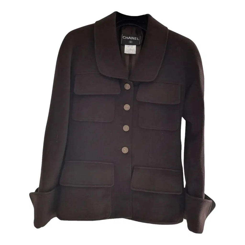 Chanel Brown Cashmere Button Front Jacket
