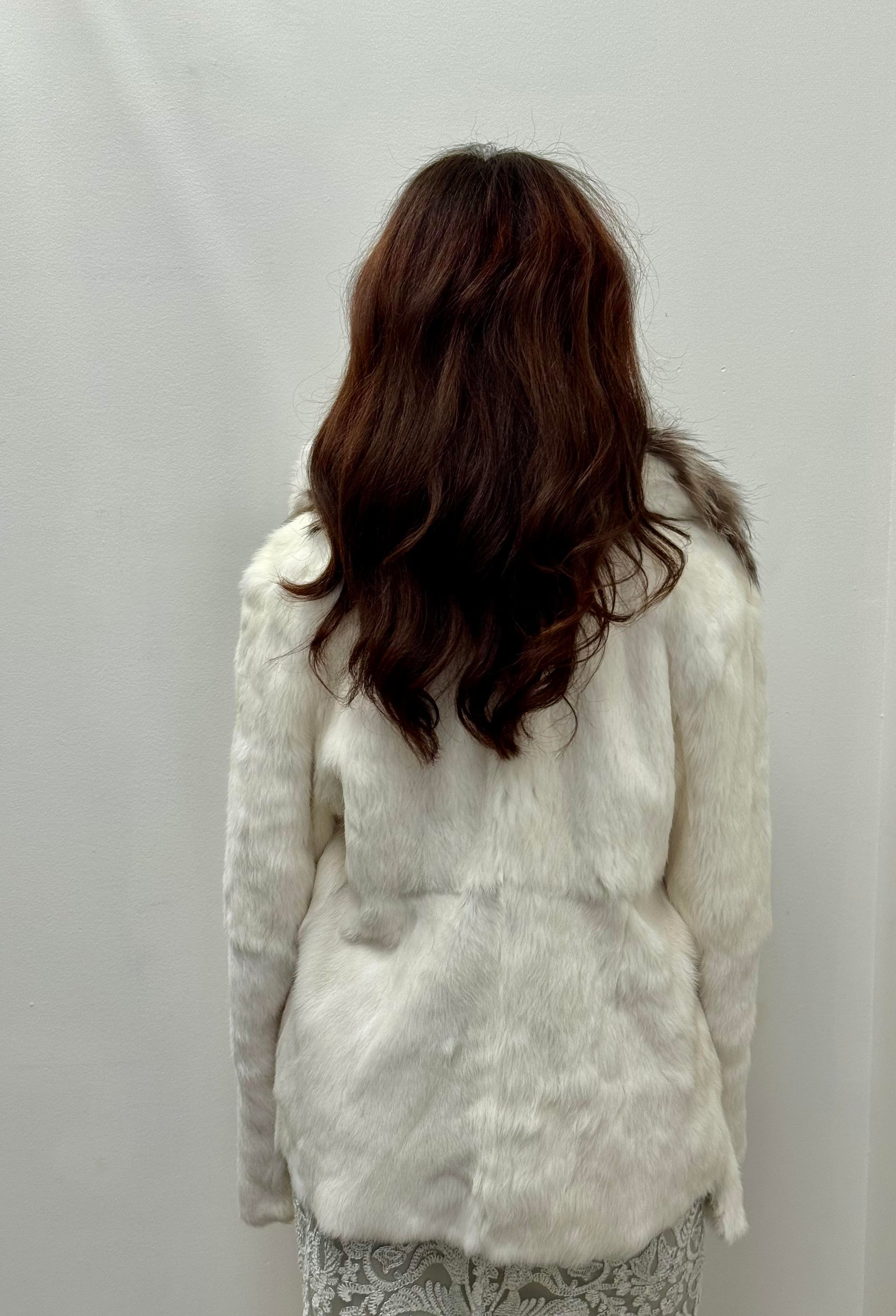White Rabbit Fur Jacket with Natural Fox Fur Accents