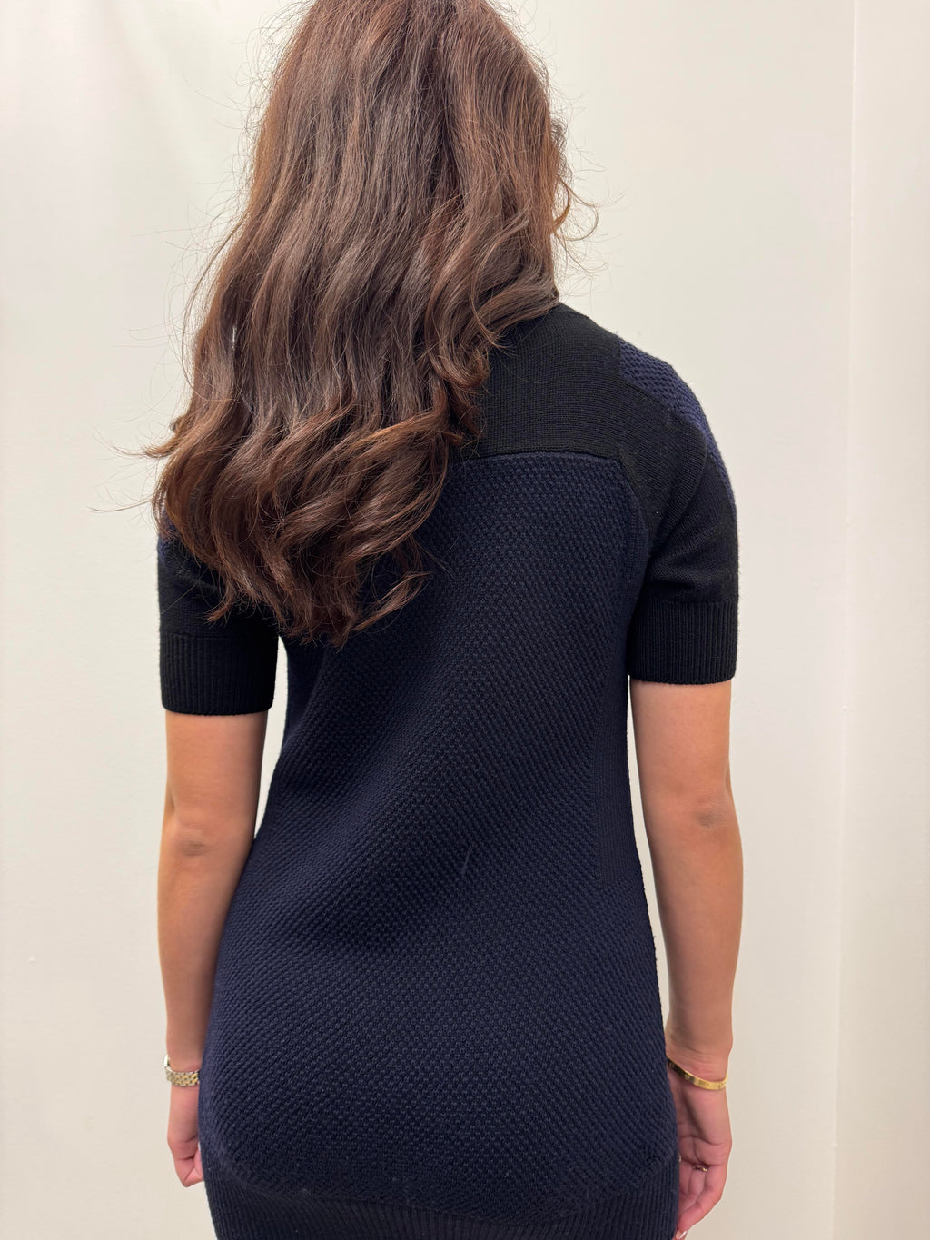 Prada Navy & Black Wool Blend Short-Sleeve Turtleneck Mini Dress