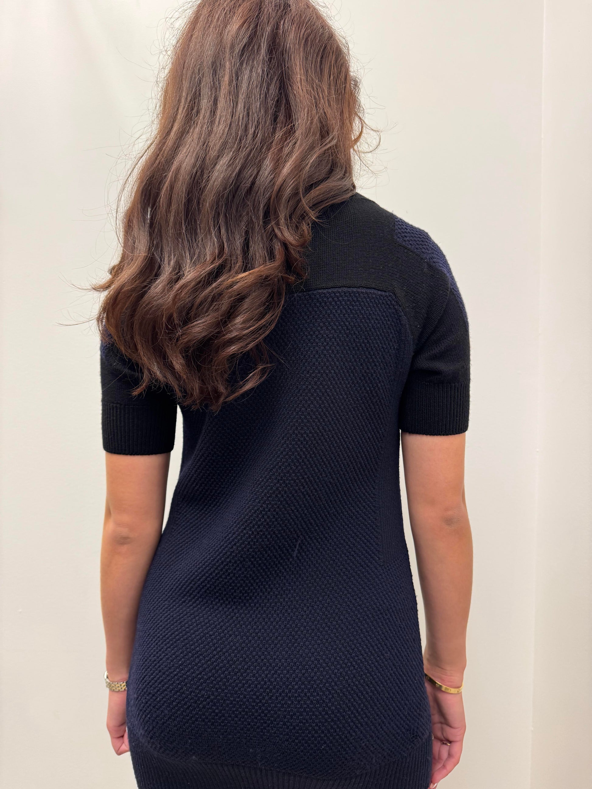 Prada Navy & Black Wool Blend Short-Sleeve Turtleneck Mini Dress